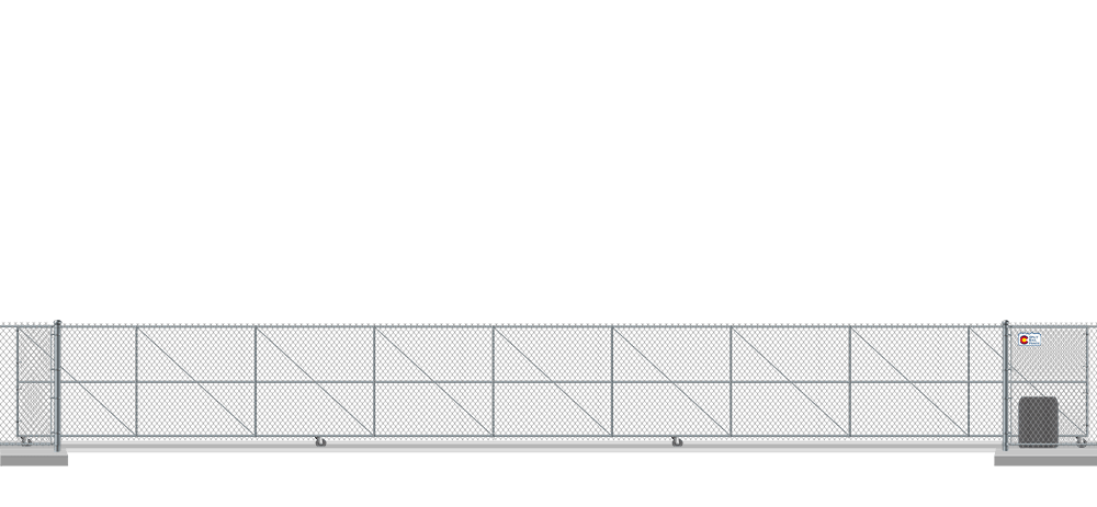 Automated chain link V-Track gate in closed position