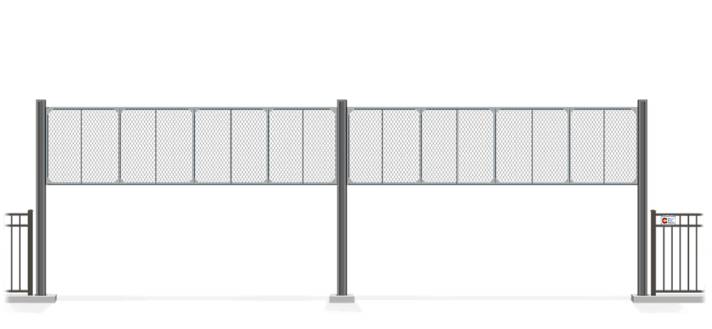 Automated chain link Vertical Lift gate in open position