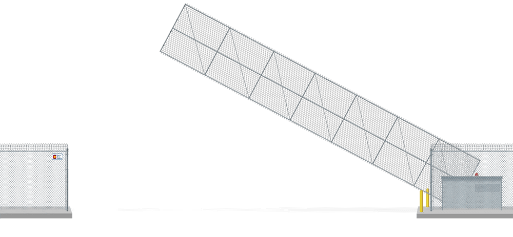 Automated chain link Vertical Pivot gate in open position