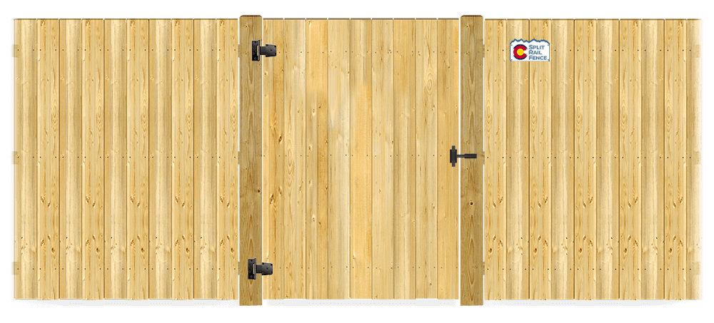 Wood gate in closed position