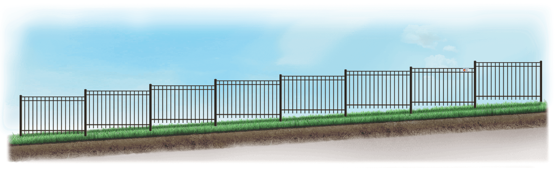 Stepped Aluminum fence on uneven ground