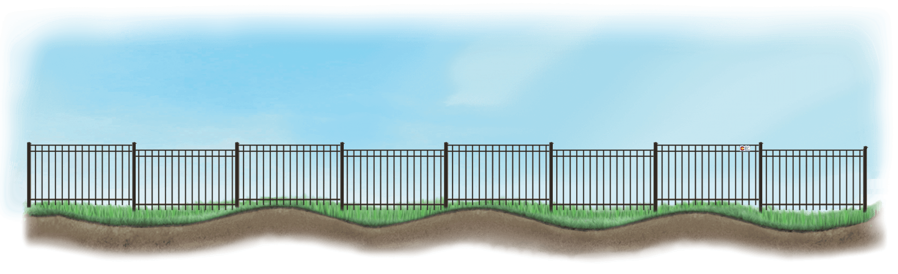 Stepped Aluminum fence on uneven ground