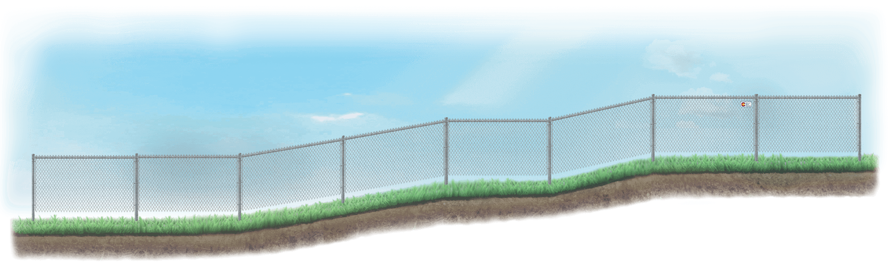 Racked Chain Link fence on uneven ground