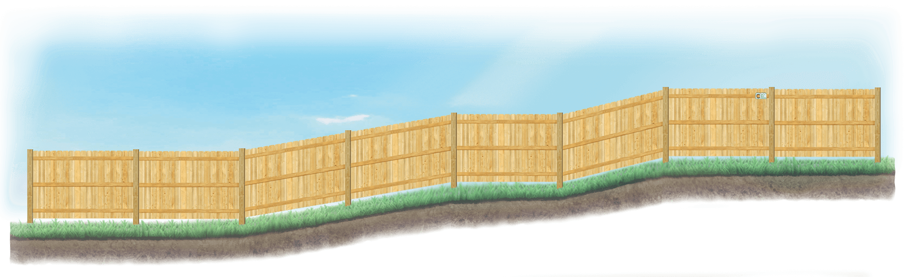 Racked Wood fence on uneven ground