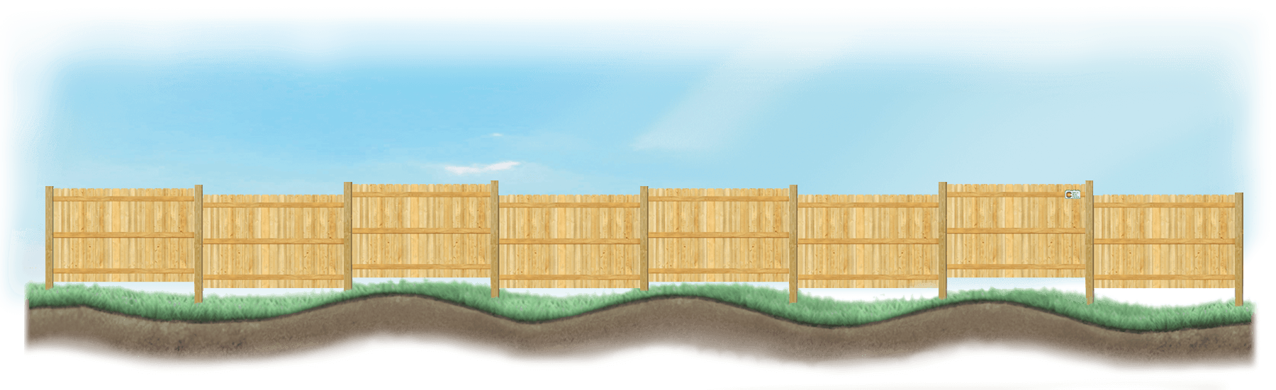 Stepped Wood fence on uneven ground