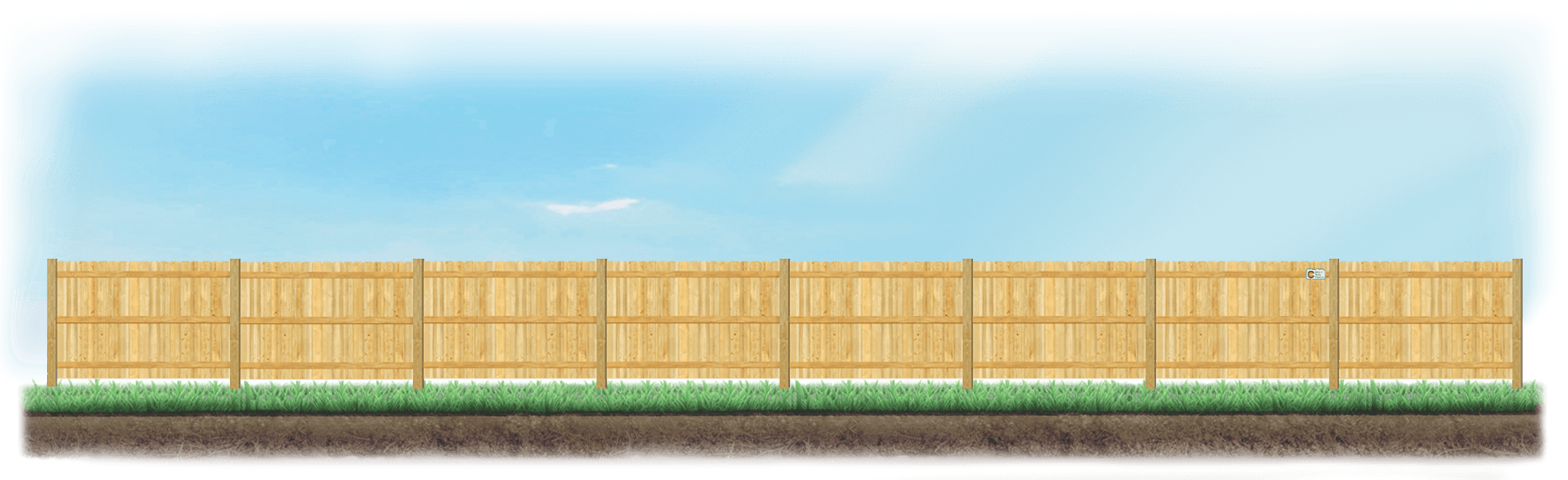 Straight Wood fence on level ground