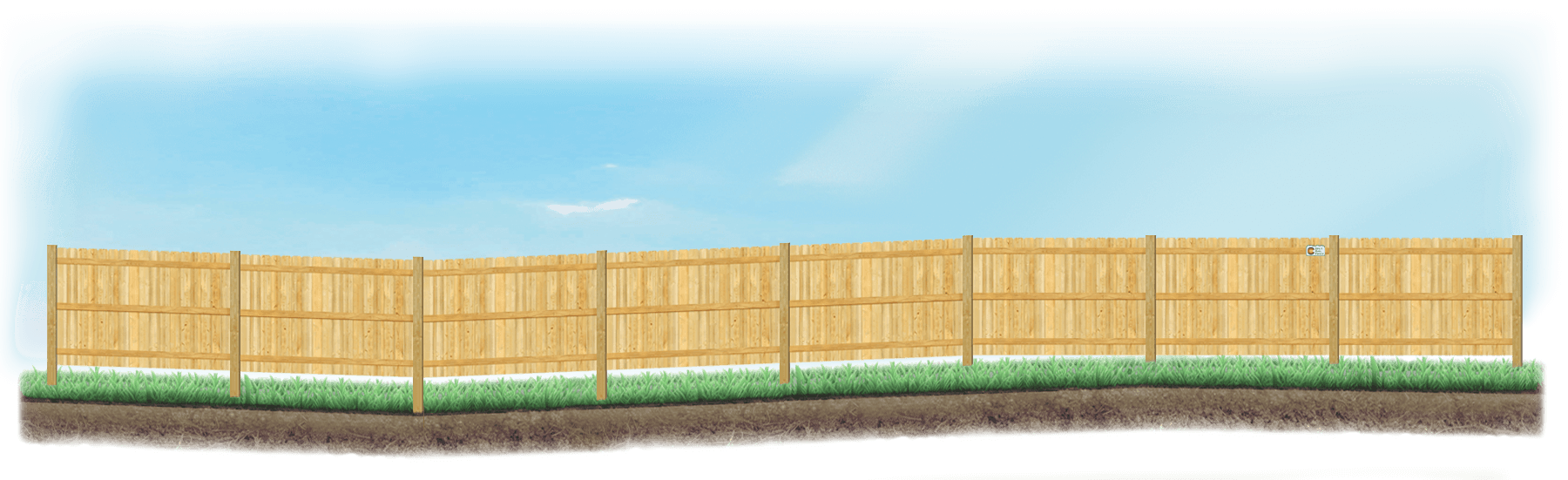 Racked Wood fence on uneven ground